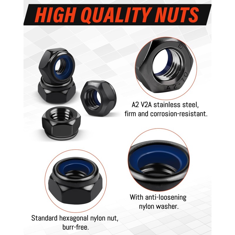 Pack of 20 Hex Nuts M8, Jeboler DIN 985 Nut