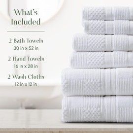 Springtree Home 100% Cotton Bathroom Towel Set | 6 Piece Set - Blue Towels | Geometric Textured Design | Absorbent & Quick-Dry | Oeko-TEX® Standard 100 Cotton | Myla Collection - Arona Blue