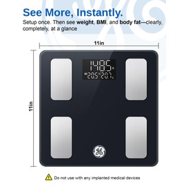GE Smart Scale for Body Weight and Fat, Digital Bathroom Scales with LED Display BMI Body Fat - Bluetooth 13 Body Composition Monitor for Muscle Mass People with App, Accurate 400lb Weighing
