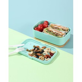 invvni Bento Box for Adult Lunch Containers with Utensils for Men/Women Green - Natural Bamboo Lid, Chopsticks, Microwave Safe, Dishwasher Safe, Bpa Free, Gifts for Women, Cute, Small