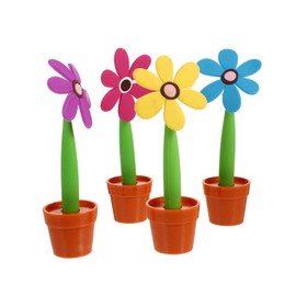 NUOBESTY Pack of 4 Ink Ballpoint Pens, Cute Pen in Flower Pot Shape, Ballpoint Pen with Artificial Flowers, Ballpoint Pens, Fancy Flower Pens, Child, Sunflower Writing Pen for Diary