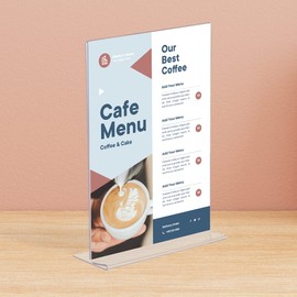 OPUS 2-Sign Holder, T-Standard, A6, Crystal Clear Acrylic, Portrait, 350055.