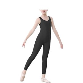 R&N FASHIONS Girls Kids Catsuit Sleeveless Dance Unitard Gymnastics Footless Cat Suit Dance (Black,7-8 Years)