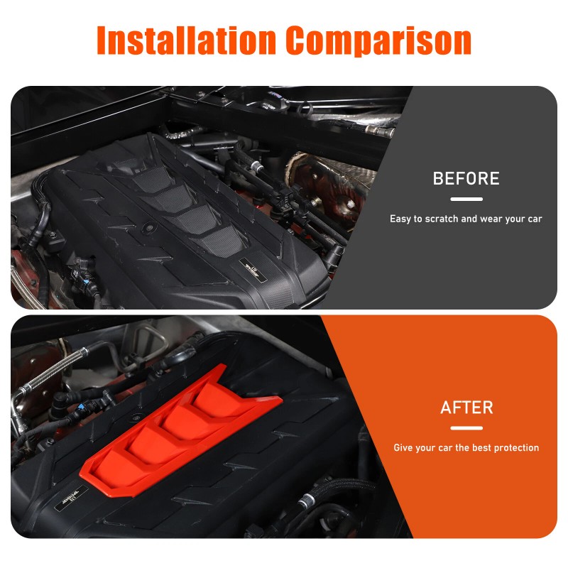 necar2020 Red Car Engine Bay U-Shaped Cover ABS Accessories Kit