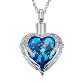 Cremation Jewelry Angel Wing Heart Urn Necklace for Ashes for Women Memorial Human Pet Ashes Pendant