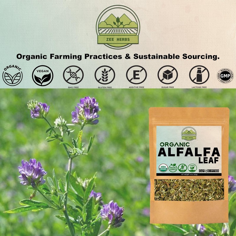 ZeeHERBS Organic Alfalfa Leaf 4 oz. (113g) Pack, USDA Certified