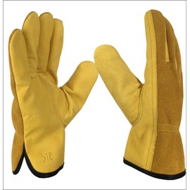 DTC Gardening Gloves for Men Women Two Pairs Work Gloves Thorn Proof Heavy Duty Gardening Gloves Leather Working Gloves for Gardening Fishing Construction (Large)