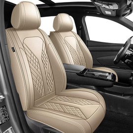 JIAMAOXIN Front Seat Covers Fit for Hyundai Tucson 2010-2025 Waterproof Faux Leather Car Seat Cover Compatible with Airbag(2PCS Front, Beige)