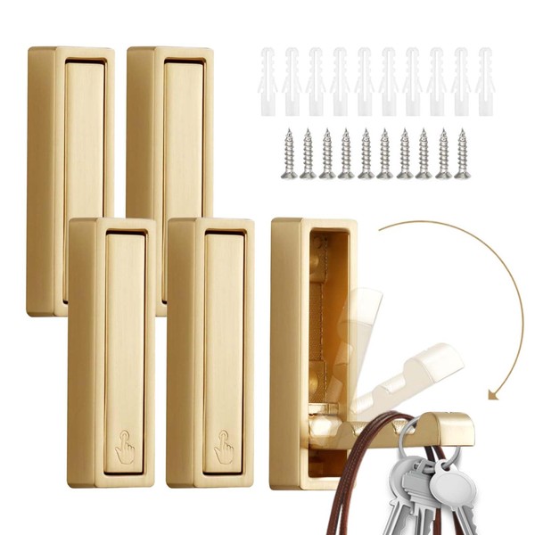 BTAMUD 5PCS Folding Wall Hooks Gold - Foldable Invisible Hook