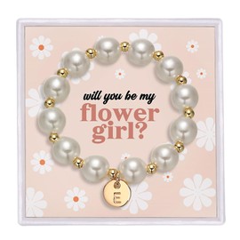 GINAZL Pearl Bracelet for Weeding, Flower Grl Jewelry Set for Wedding Initial E Charm Bracelet Bridal Shower Wedding Gifts Flower Grl Dress Accessories (E)