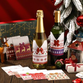 Zonon 54 Pieces Christmas Wine Bottle Label Stickers Decorations Xmas Wine Bottle Cover Santa Snowmen Elk Labels Stickers for Christmas Party Supplies Decor (Sweater Style)