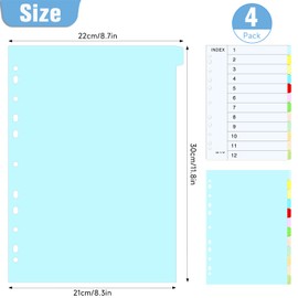 OWill 12 Colors A4 Folder Dividers for Ring Binders - 4 Pack Tabbed Index Dividers with 11 Holes, 21x30 cm, Multicolor Folder Dividers for Office School Home