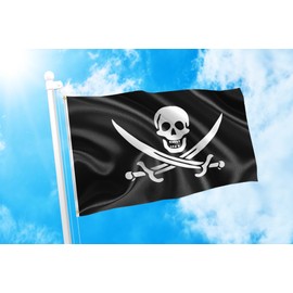 DMSE John Jack Rackham Calico Jack Pirate Cross Swords Skull Flag 2X3 Ft Foot 100% Polyester 100D Flag UV Resistant (2' X 3' Ft Foot)