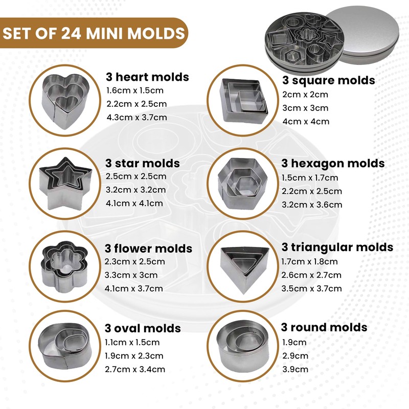 Gadgetime USA Stainless Steel Mini Cookie Cutter Set (24 pcs)