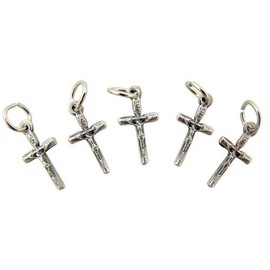 Lot of 5 Christ Crucifix Log Cross 3/4 Inch Oxidized Silver Medal Petite Charm