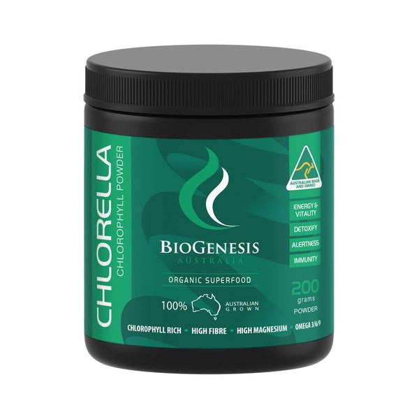 Organic Chlorella Powder 200 g | Biogenesis Natural Australia | Chlorophyll-Rich | Sun-Grown Superfood | Non-GMO | Cracked-Cell Wall | Vegan | Gluten Free | Natural, 200 g