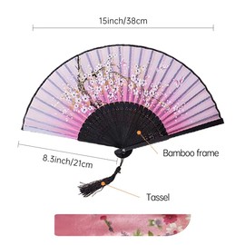4PCS Delicate Cherry Blossom Design Silk Folding Hand Fan Wedding Favors Gifts,Fan Girls Ladies Church Wedding Gift Party Favors DIY Decoration Music Festival Party Parade (6.Black Color Handle)