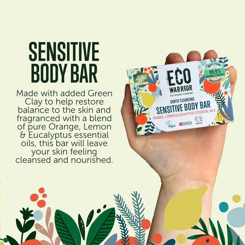 Eco Warrior Sensitive Body Soap Bar - Vegan, Cruelty Free,