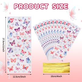 LEOSINDA Clear 5X11 Inch Colorful Butterflies Cellophane Treat Bags Goody Bags Plastic Candy Bag Party Favor Bags for Gift Butterfly Theme Baby Shower Birthday Wedding Party Dessert Decors