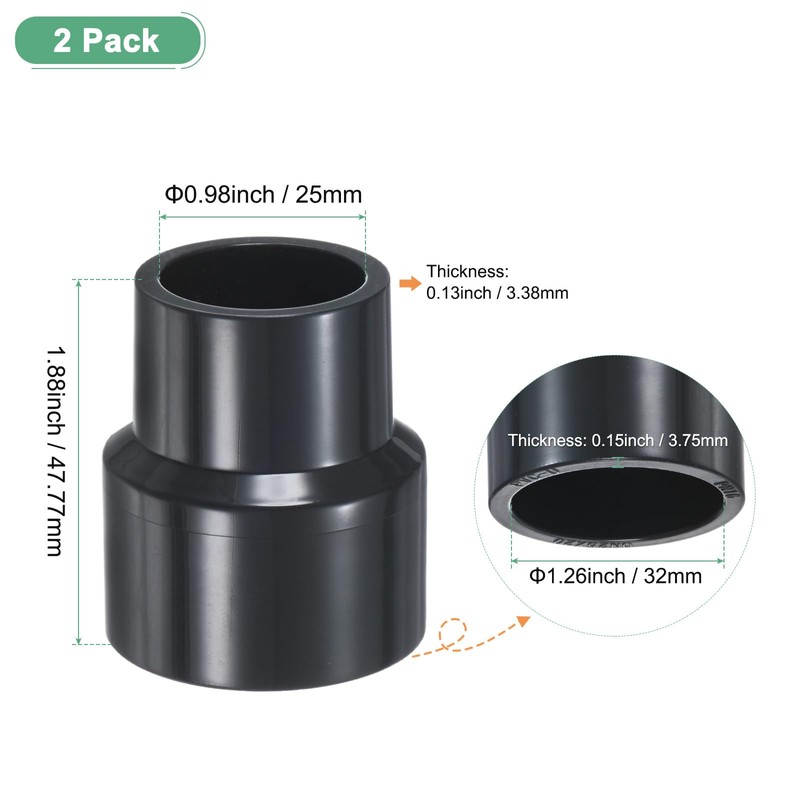 M METERXITY 2-Pack UPVC Reducer Pipe Fitting, DN25x20 Reducing Coupling