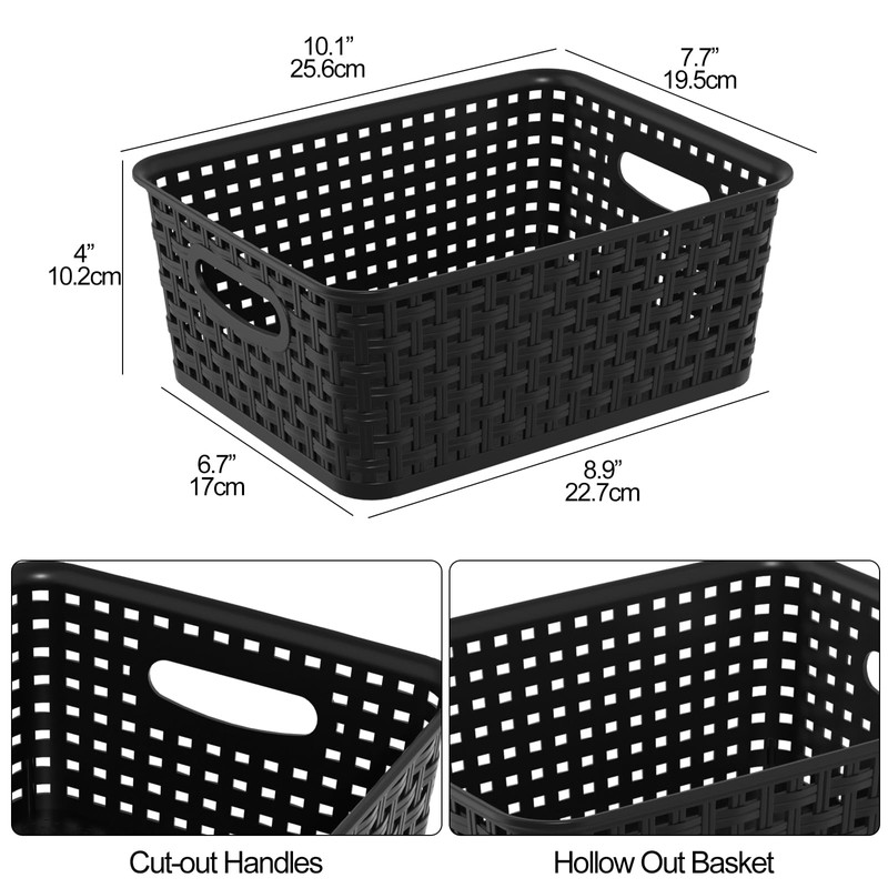 Ewingger Set of 6 Black Plastic Storage Baskets, Small Organzing