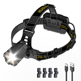 Weejunki 1,000,000 Lumens Rechargeable Headlamp, 5 Modes & IP68 Waterproof Head Lamp, Headlamps for Adults Rechargeable, 90°Adjustable Head Lights for Outdoor Camping, Hunting, Running