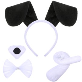 Syhood Dog Ears Costume Set Dog Headband Bow Tie for Puppies Dog Nose Costume Dog Costume Accessories for Carnival World Book Day Animal Cosplay Fancy Dress Party (Black White)