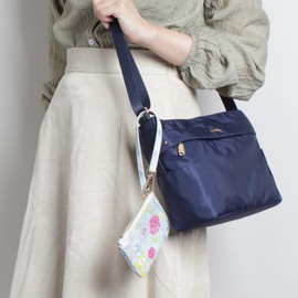 Laura Ashley ILNL-04 Laura Ashley Wales Nylon Horizontal Shoulder Bag with Floral Mini Pouch ILNL-04, navy