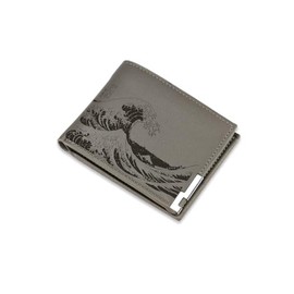 A1 Graphics Ltd Japanese Wave Wallet Vegan Leather Black Brown Grey Kanagawa Leather Wallet Gift for Boyfriend Husband Valentines Day Gift for Him (Grey)