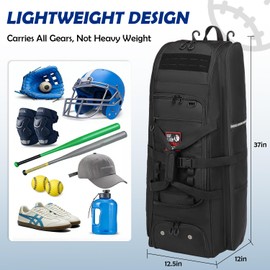 Catchers Gear Bag with Wheels for 4 Bats, Rolling Baseball Softball Bag