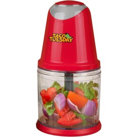 Nostalgia Taco Tuesday 2-Speed Chopper, Perfect For Salsa, Guacamole, Dip, Sauces, Hummus, Stainless Steel Blades, 2-Cup Capacity, Red