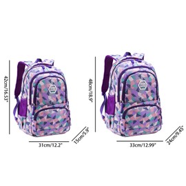 JiaYou Girl Geometric Printed Primary Junior High University School Bag Bookbag 3pcs Backpack Sets(2# Purple-3pcs,35 L)