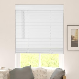 CALYX INTERIORS Faux Wood Blinds with Classic Valance, Cordless, 2" Slat, 34.5" W x 36" H, Blinds for Indoor Windows, Room Darkening Window Blinds for Home Interior Windows and Doors, Pure White