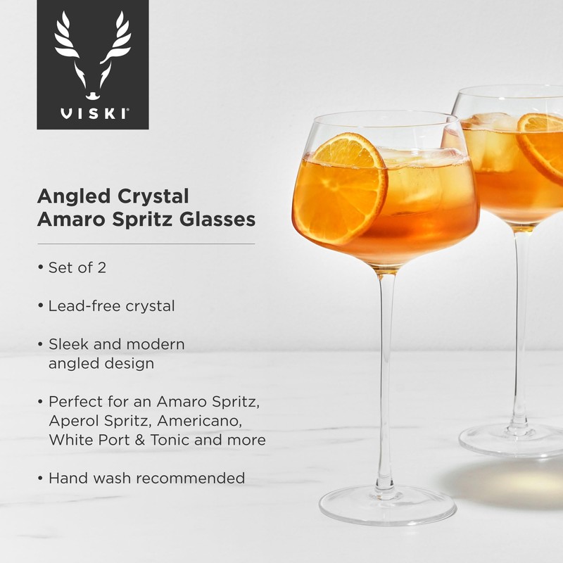 Viski Angled Stemmed Cocktail Glasses for Aperol Spritz, Campari Spritz,