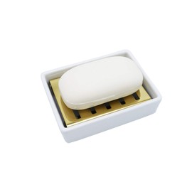 lofekea Ceramic Soap Dish Gold Stainless Steel Soap Holder for Shower and Bathroom Double Layer Draining Soap Box