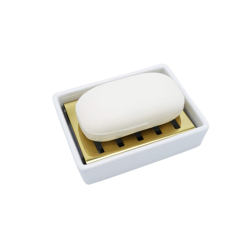 lofekea Ceramic Soap Dish Gold Stainless Steel Soap Holder for