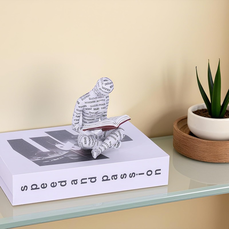 suruim Abstract Reading Statue with Text Detail - Thinker Figurine