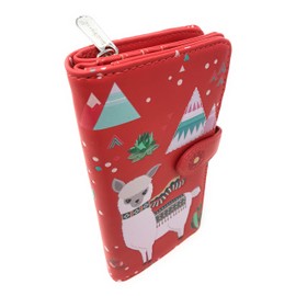 Shag Wear Llama Large Animal Wallet for Womenand Teen Girls Faux Vegan Leather 7" Salmon