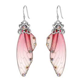 BriLove Butterfly Wing Hook Earrings Long Fairy Tale Crystal Drop Dangle for Women Jewellery Wedding Costume Jewelry Purple Pink Silver-Tone