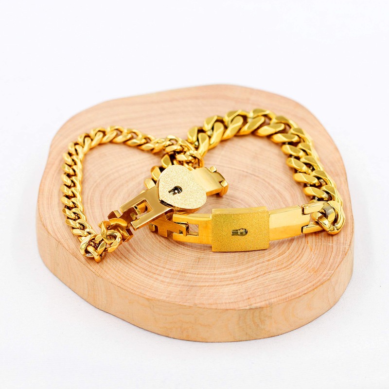 Tobestu Square and Heart Lock Bangle Bracelet with Key Matching