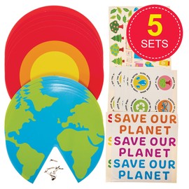 Baker Ross FN036 Save Our Planet Sticker Wheels - 5 Pack, STEM, Science, Earth Day and Learning Aids for Kids and Schools
