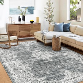 GarveeHome Washable Area Rug 9 x 12 Rug for Living Room Boho Vintage Rug Non Slip Large Area Rug Soft Non Shedding Throw Rugs Stain Resistant Carpet for Bedroom Office Dining Room Nursery Grey 9'x12'
