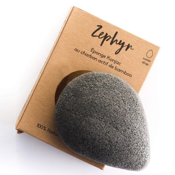 Zephyr® Konjac Sponge for Face and Body with Ecological Bamboo Activated Carbon • 100% Natural • Adult (Men and Women)