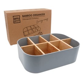 Premium Eco Bamboo Organiser for Cosmetics, Desk, Kitchen, Bathroom, Bar Accessories and Household, 8 Compartments, Non-Slip, Multifunctional, Plastic Free