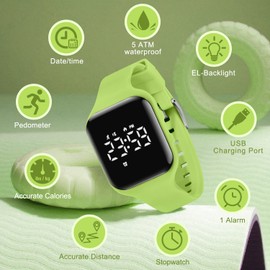 Kids Watch Digital Watch for 5-12 Years Old Boys Girls, Kids Fitness Tracker Watch with Alarm Clock, Stopwatch, Step Counter Sports Watch, No App Waterproof Watch for Kids Teens Gifts