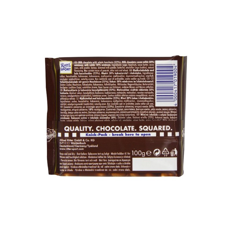 Ritter Sport Whole Hazelnuts 100 g (Pack of 5)