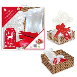 Christmas Make Your Own Hamper Kit Empty Gift Box with Ribbon Tissue & Cello Wrap