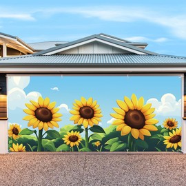 ANNA QUEEN Yellow Sunflower Banner Sunflower Garage Door Banner 6 x 13FT,Outdoor Garage Decoration Cover for Parties Home Decor