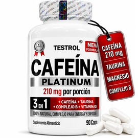 Cafeína Platinum 210mg  Fórmula con Taurina, Magnesio y Complejo B  Preentreno  Energía y Enfoque  Cafeina capsulas Testrol  90 Cápsulas