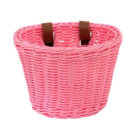 Twilight Garage Wicker Bicycle Basket for Kids Bikes, Tricycle, Scooters, Front Handlebar Storage Basket with Adjustable Leather Straps, Bike Basket for Girls Boys, Kids Bike Accessories(Pink)